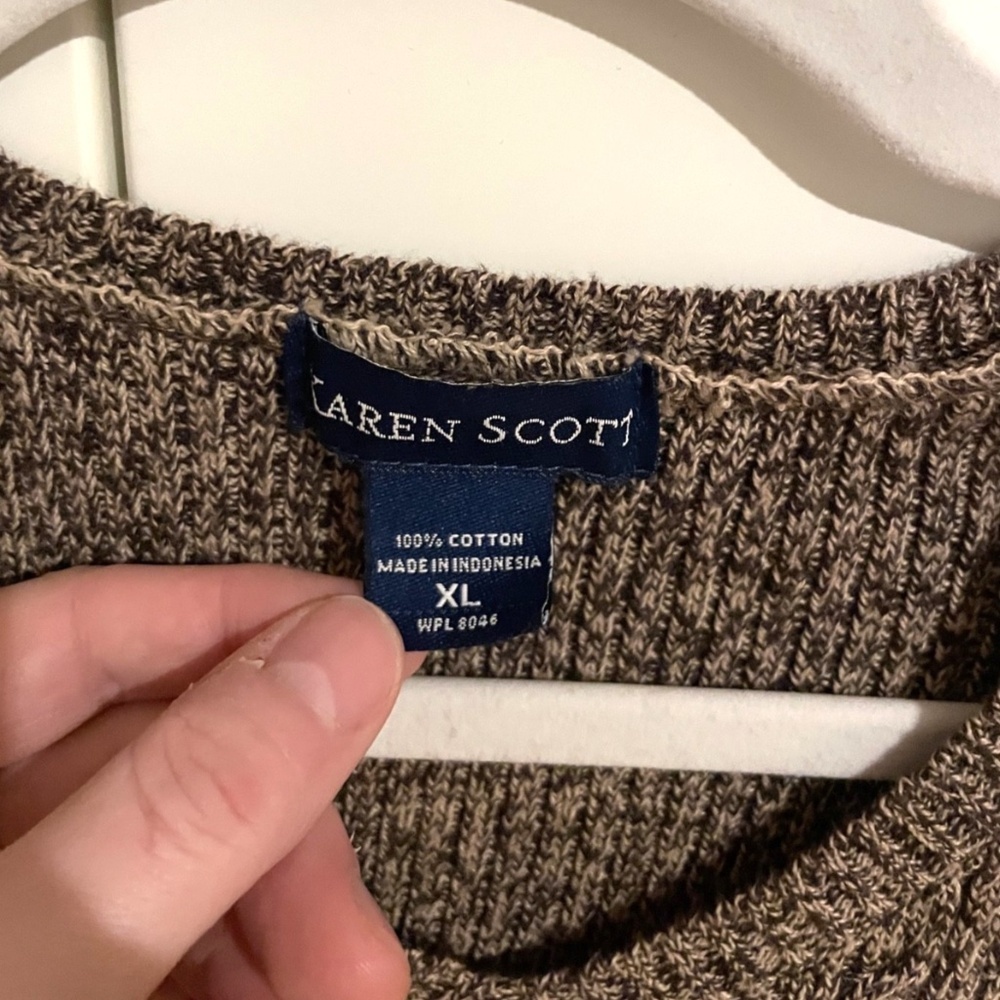 Karen Scott 100% Cotton Brown pullover Sweater Size XL - Picture 3 of 3